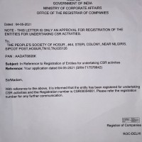 Approval from Ministry of Corporate Affairs, Govt of India for undertaking CSR Activities